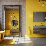 Industrial Bathroom Bliss: Brighten Your Space with Yellow