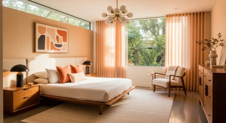 Transform Your Bedroom with Creamy Peach: A Mid-Century Modern Dream