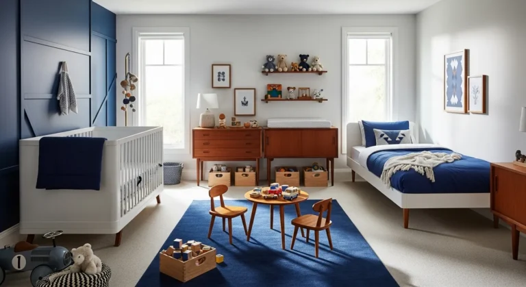 Mid-Century Modern Nursery & Kids Room Decor with Navy Blue