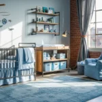 Industrial Nursery & Kids Room: Embrace Sky Blue for a Joyful Atmosphere