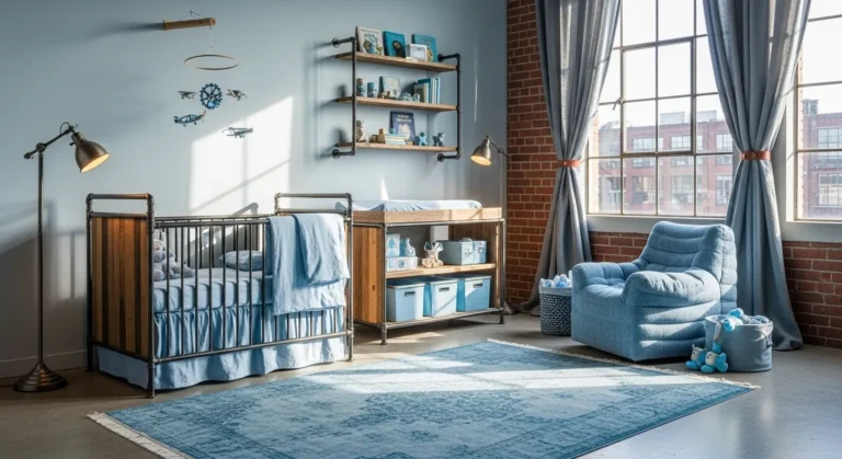 Industrial Nursery & Kids Room: Embrace Sky Blue for a Joyful Atmosphere
