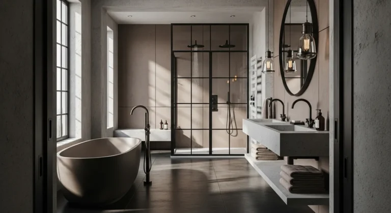 Transform Your Bathroom with Industrial Style and Taupe Elegance