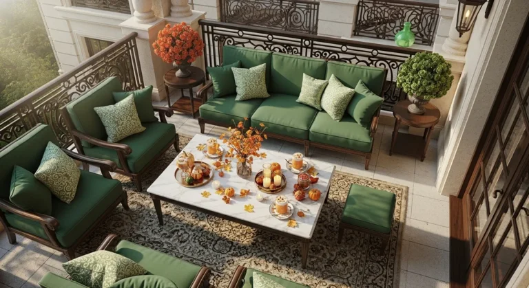Classic Luxury Outdoor Balcony Decor with Emerald Green
