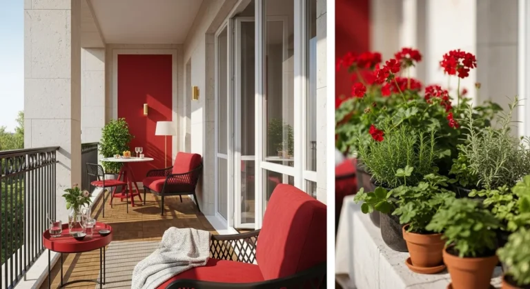 Classic Luxury Outdoor Balcony Design in Vibrant Red