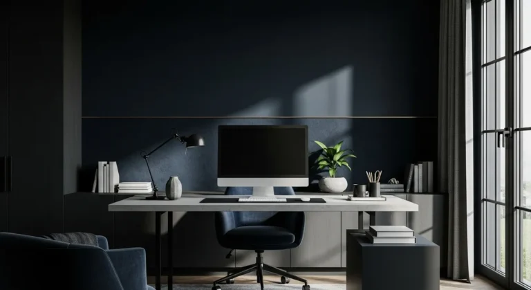 Minimalist Home Office in Inky Midnight Blue: Create a Calm and Focused Workspace