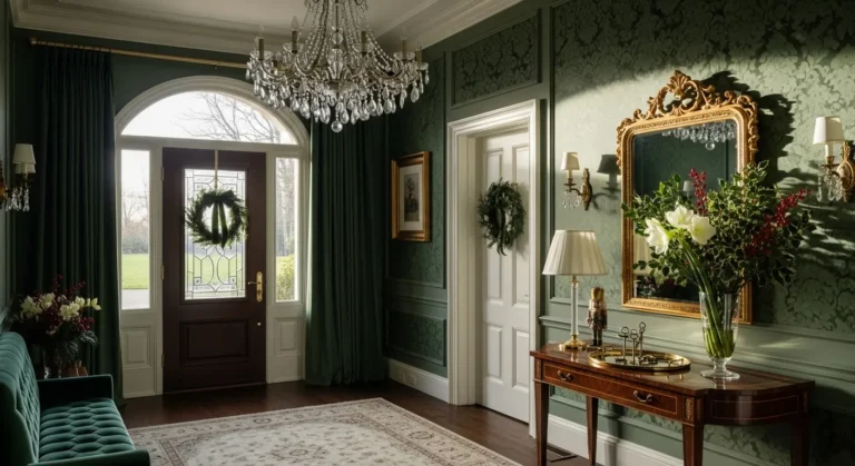 Classic Luxury Entryway Design with Emerald Green: A Festive Welcome