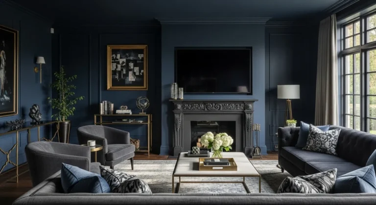 Classic Luxury Living Room in Inky Midnight Blue