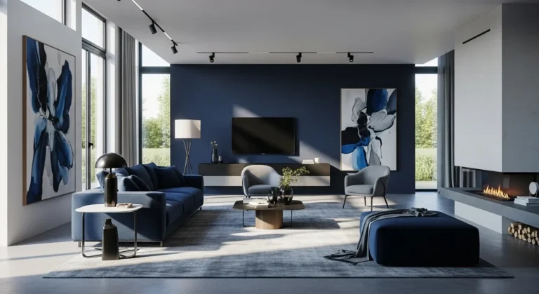 Modern Living Room Inspiration: Embrace Inky Midnight Blue
