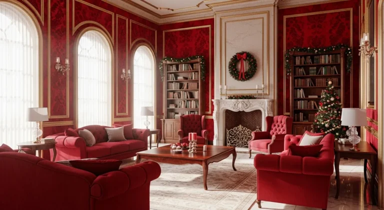 Classic Luxury Living Room Decor with Red for a Festive Christmas