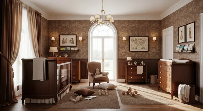Classic Luxury Nursery & Kids Room with Warm Brown Accents