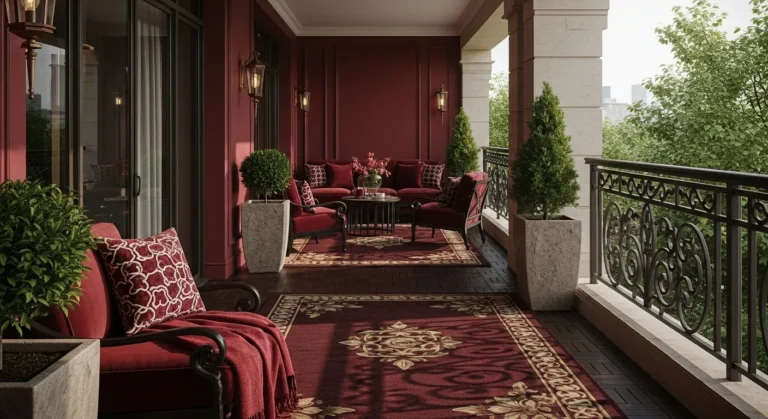 Classic Luxury Outdoor Balcony with Dark Red Elegance