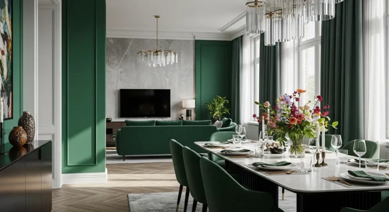 Modern Dining Room Magic: Embracing Emerald Green for Summer Living