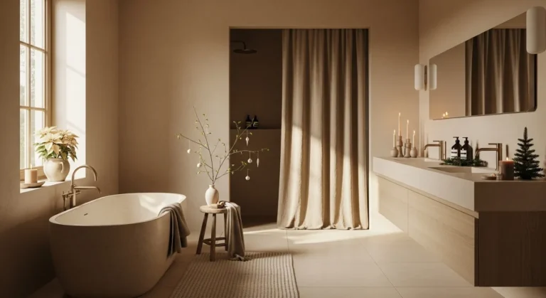 Japandi Bathroom ideas: Beige Christmas Spa Serenity