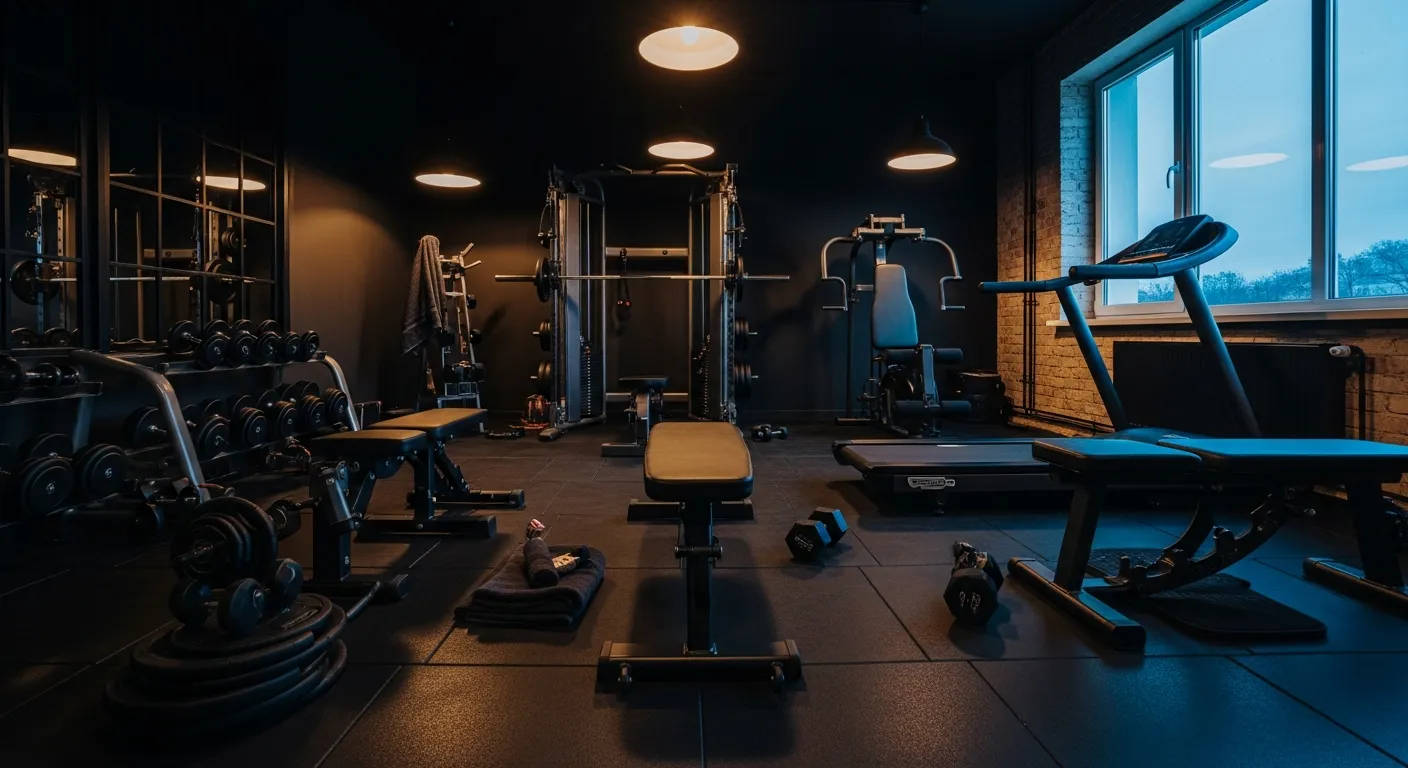 Psychology of black industrial home gym ideas showing focus and mood