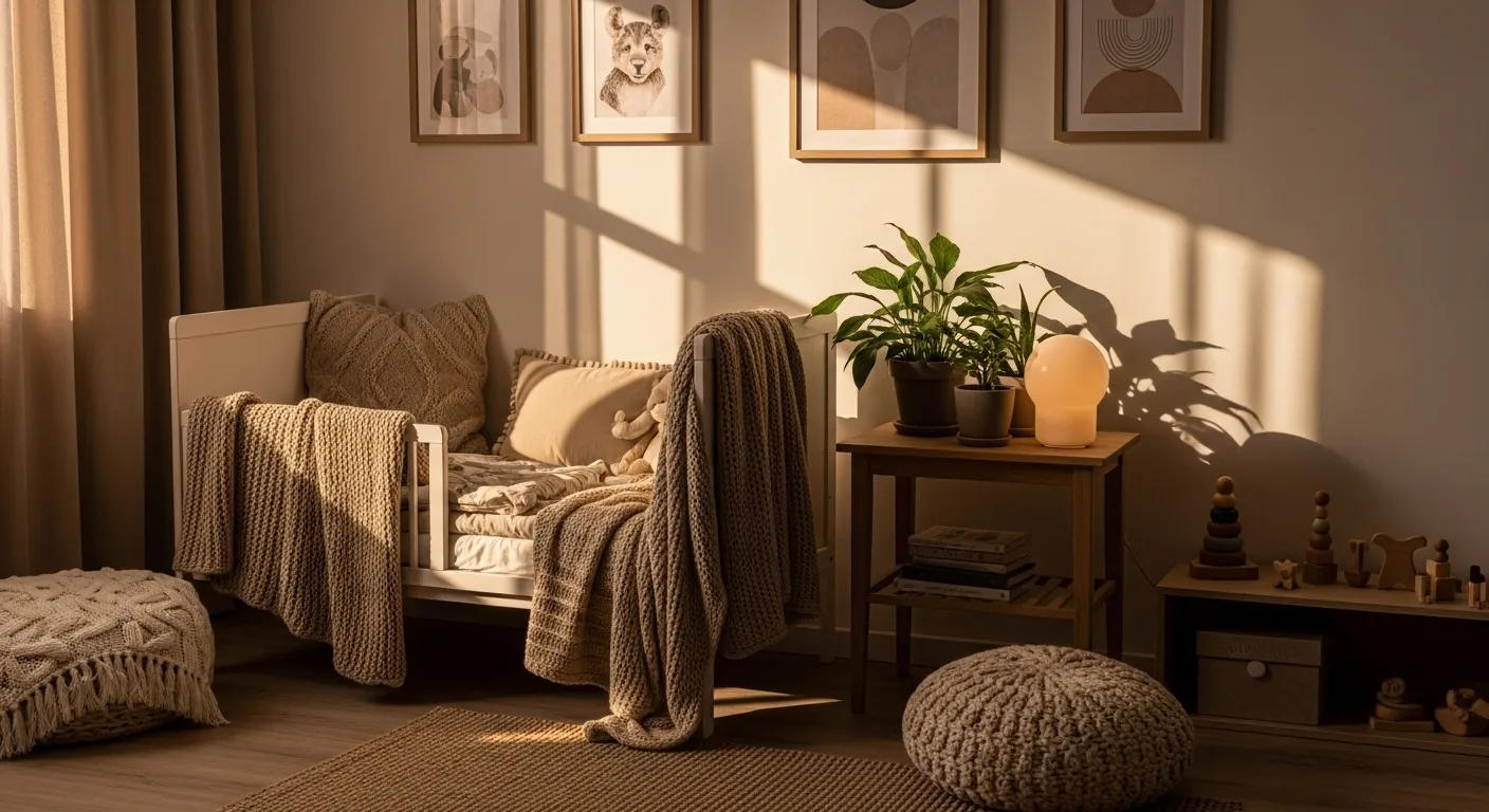 Styling tips for classic luxury nursery with champagne textiles and warm biscuit wall colors