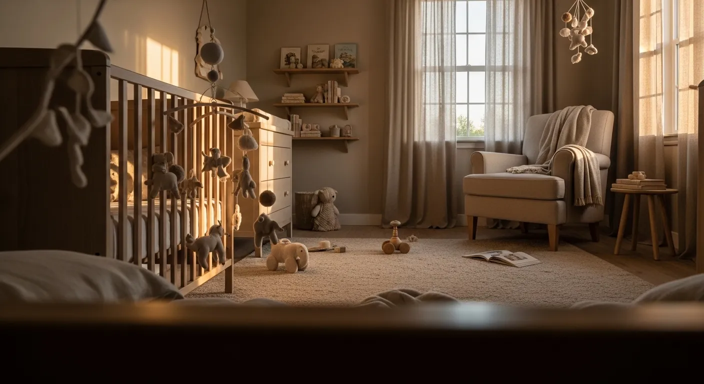 Serene beige nursery design featuring classic luxury textures and neutral decor