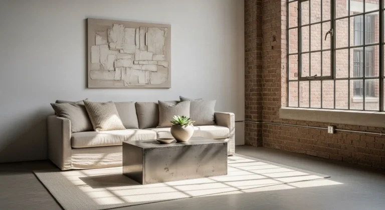 Transform Your Living Room with Industrial Style in Soft Beige