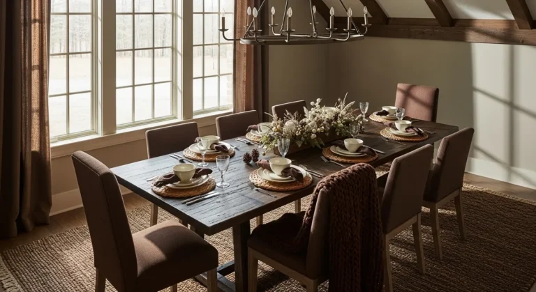 Winter Cozy Farmhouse Dining Room in Chocolate Brown