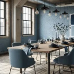 Industrial Dining Room Ideas in Dusty Blue (Designer Guide)