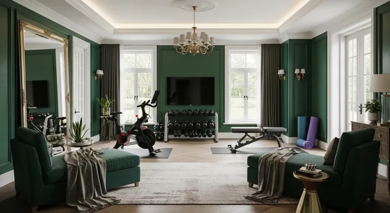 Classic Luxury Home Gym Ideas: An Emerald Green Retreat