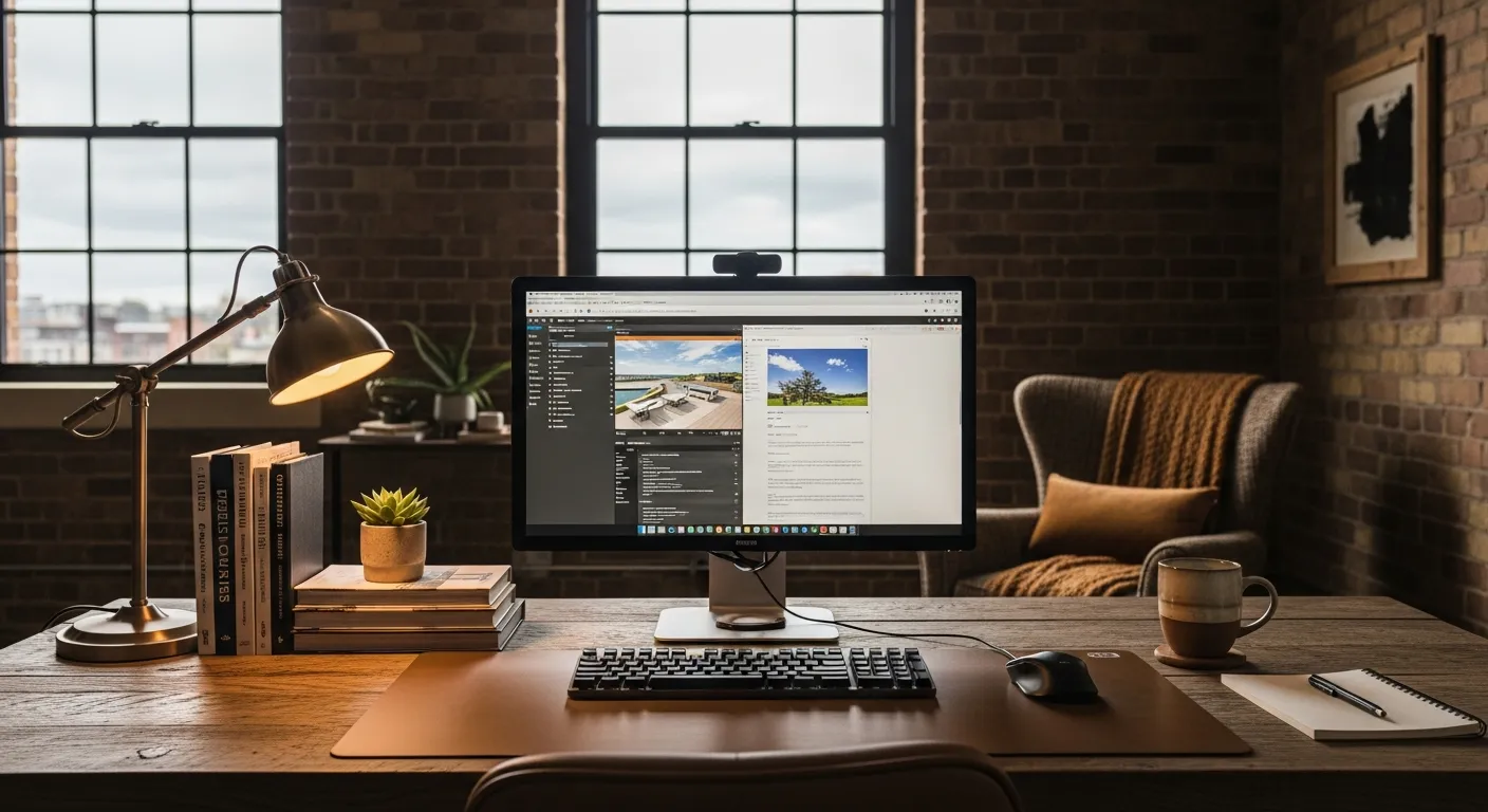 Vintage metal desk with bronze hardware embodying classic industrial home office ideas