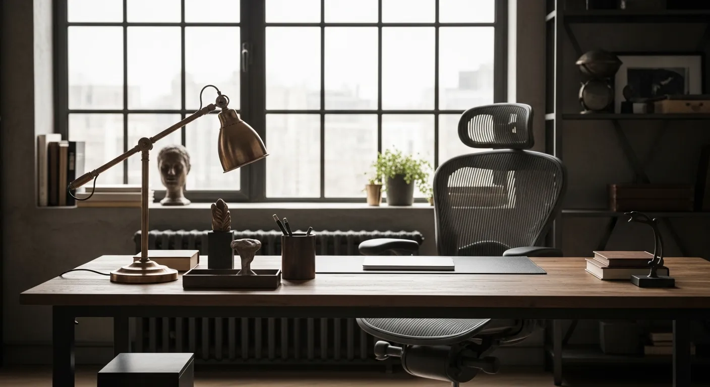 Dark charcoal and bronze color palette example for moody industrial home office ideas