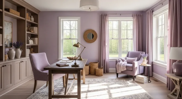 Lilac Farmhouse Home Office ideas for a Calm Workspace