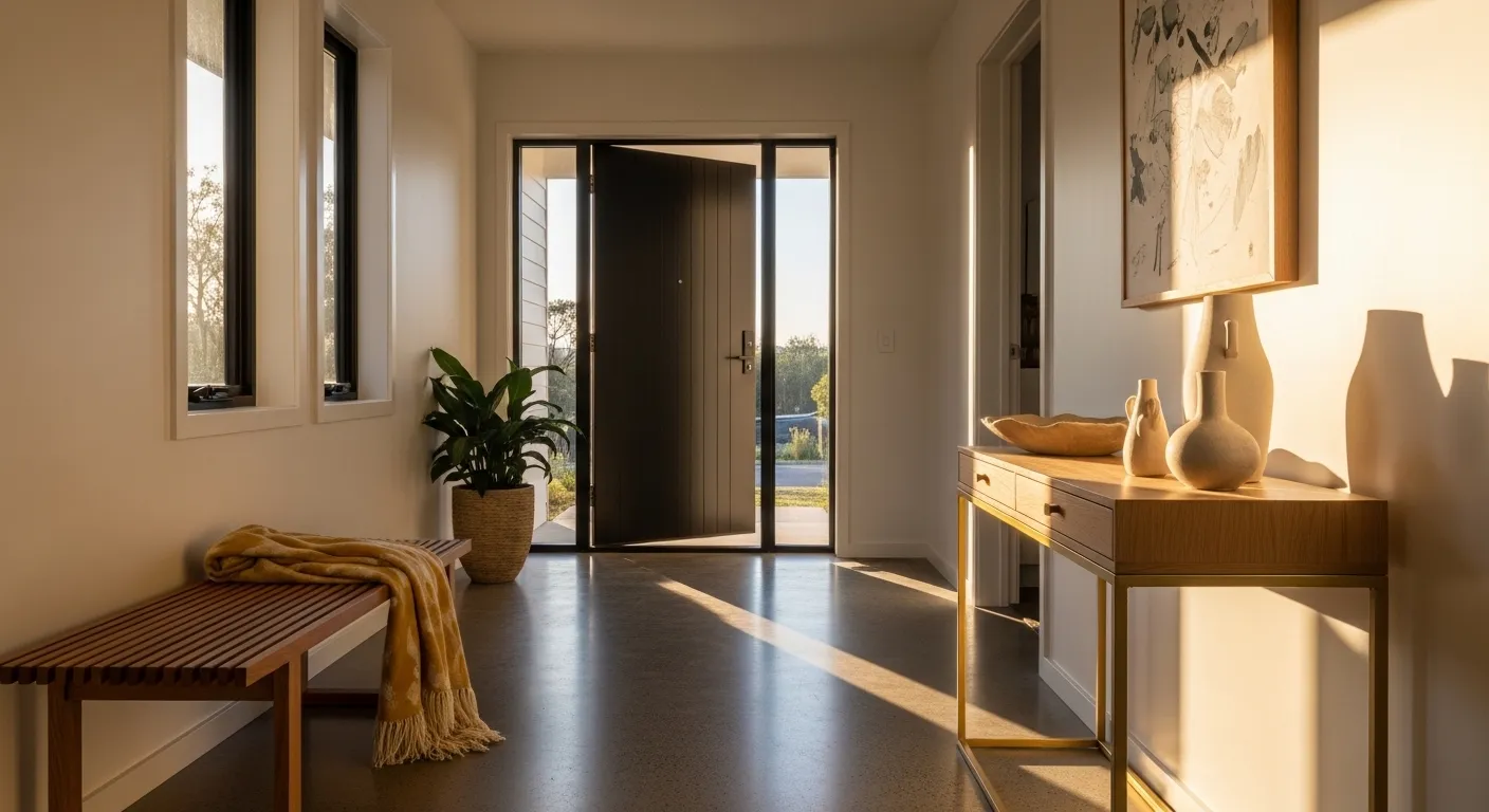 Step by step execution of Minimalist Entryway ideas with yellow walls