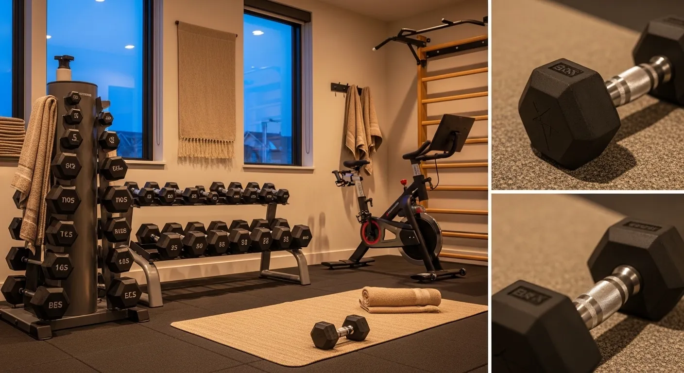 Atmospheric lighting in a beige modern home gym sanctuary