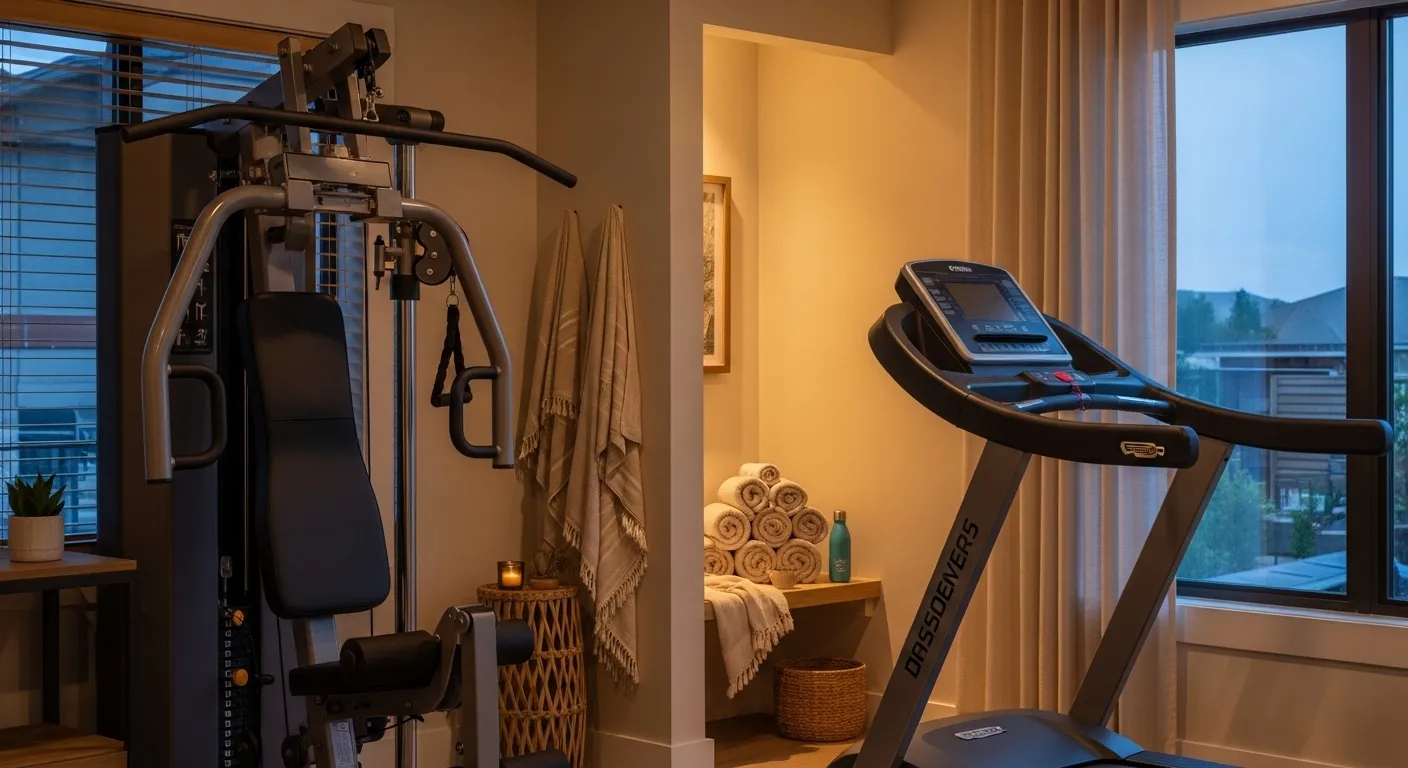 Clean and organized modern home gym interior design