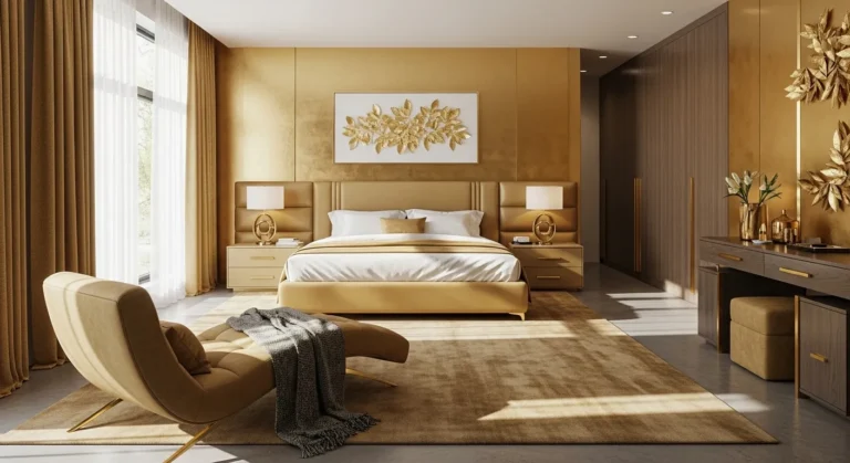 Modern Bedroom ideas: Calm, Luxe Gold Bedroom Style