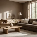 Japandi Living Room ideas in Taupe: Warm Minimal Calm