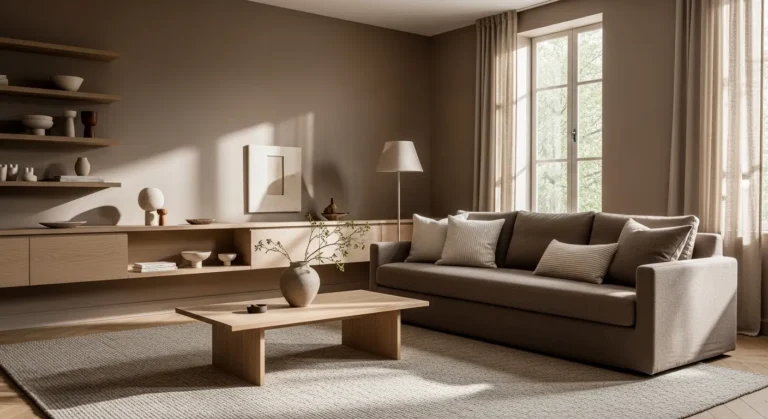 Japandi Living Room ideas in Taupe: Warm Minimal Calm