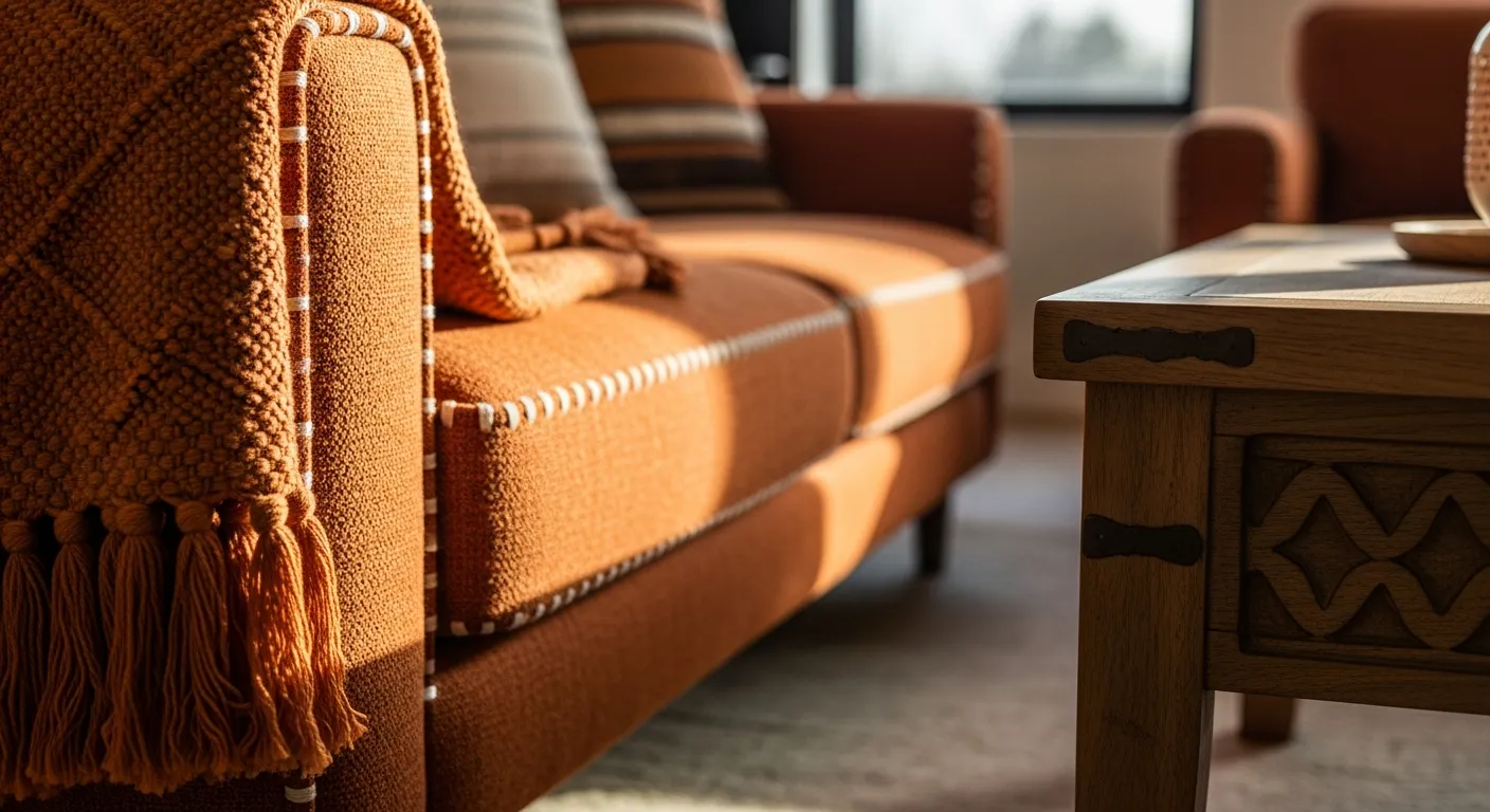 Essential furniture for bohemian living room ideas including rattan and velvet