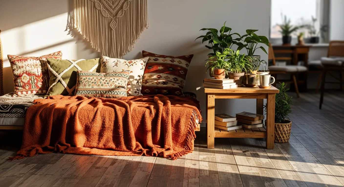 Styling tips for bohemian living room ideas featuring lush plants