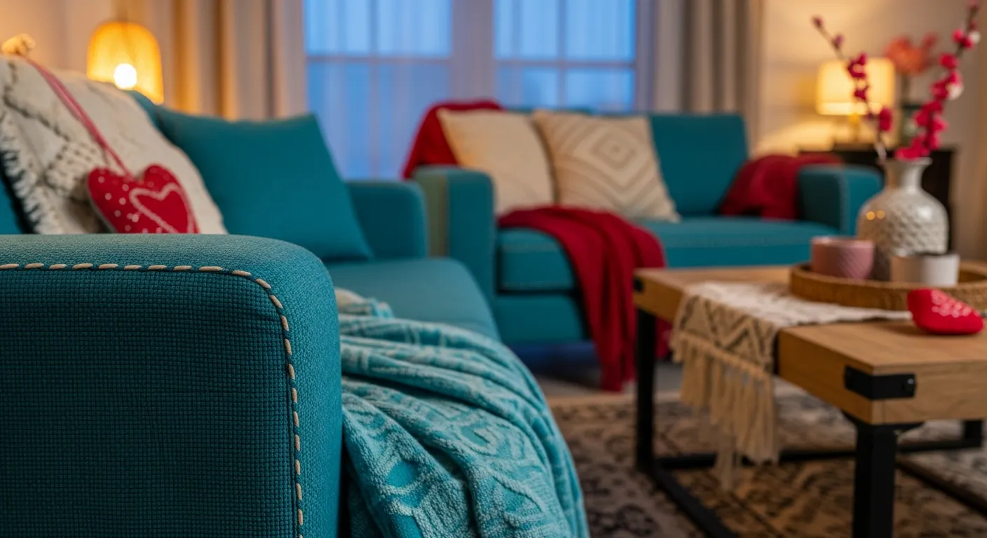 Eclectic Bohemian Living Room ideas featuring turquoise walls and layered natural textures