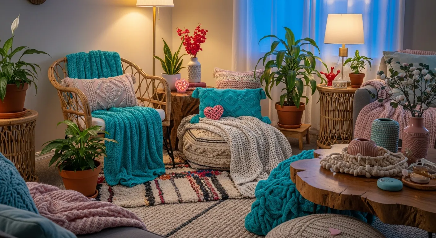 Styled Bohemian Living Room ideas with layered rugs and bold turquoise accents