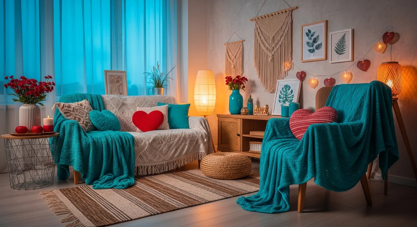 Turquoise velvet sofa as a centerpiece for Bohemian Living Room ideas