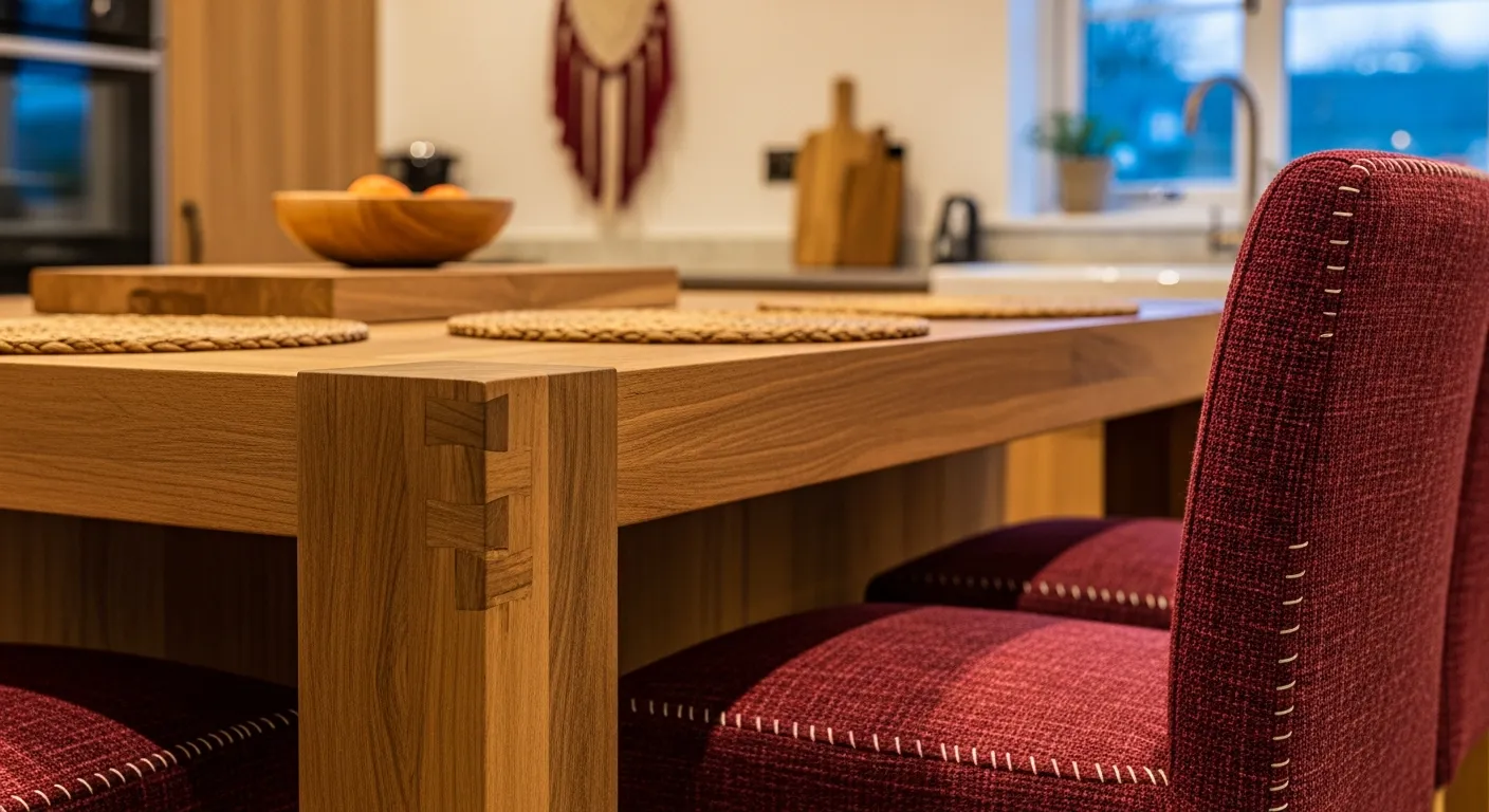 Eclectic bohemian kitchen ideas showcasing handmade ceramics on wood shelves