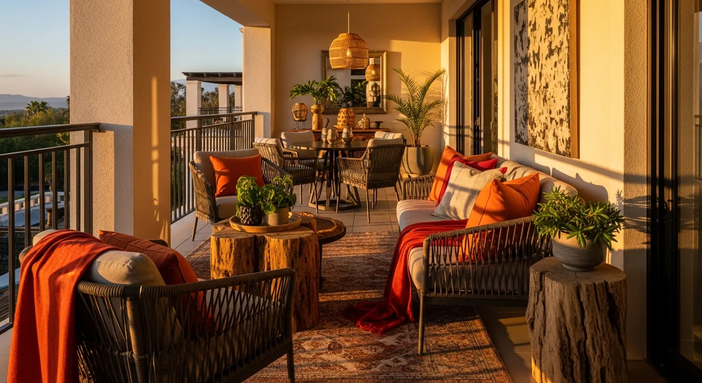Completed look for Classic Luxury Outdoor Balcony ideas with lighting and decor