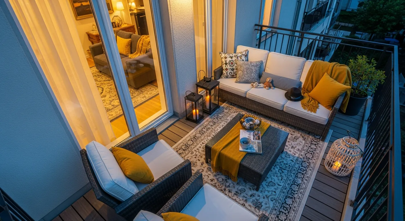 Detailed texture view of mustard upholstery in Classic Luxury Outdoor Balcony ideas