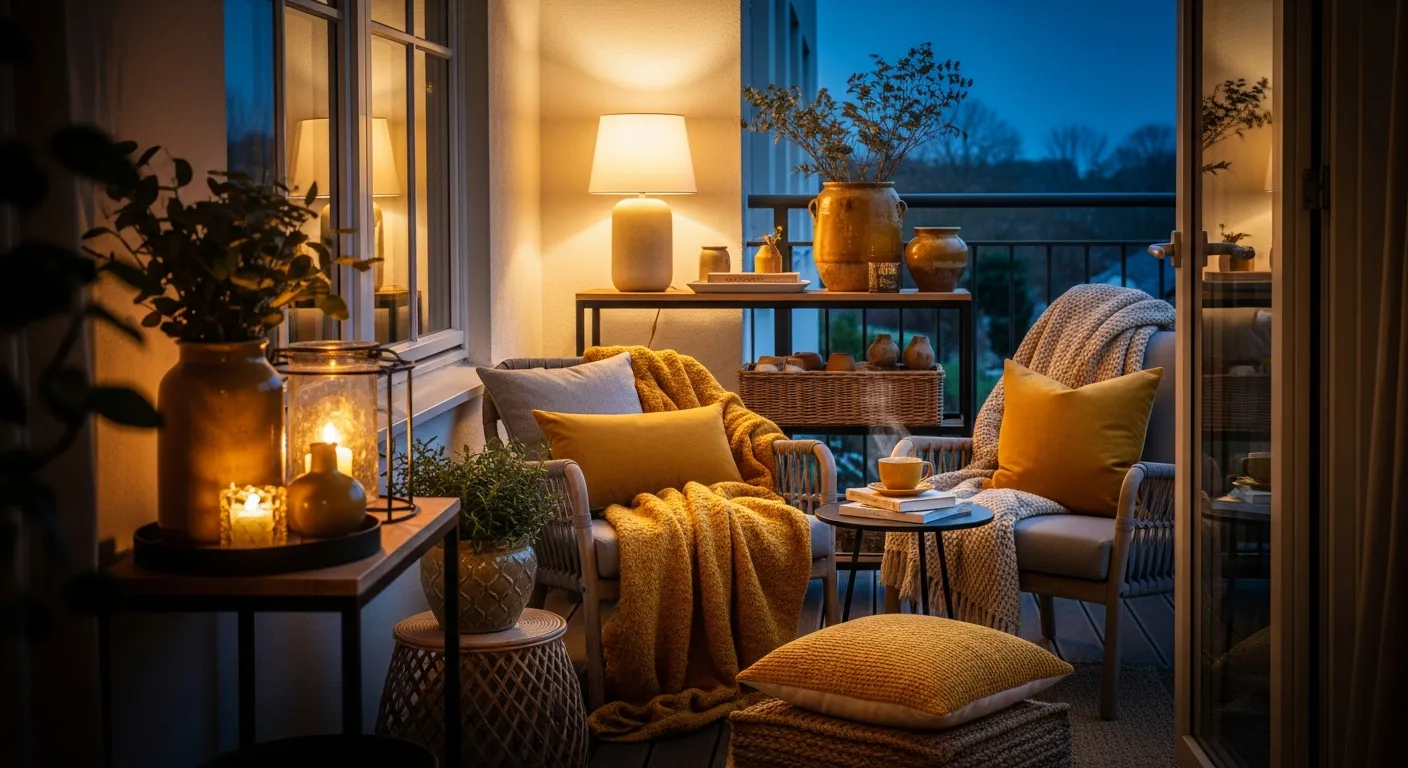 Close up of mustard yellow cushions paired with stone textures for Classic Luxury Outdoor Balcony ideas