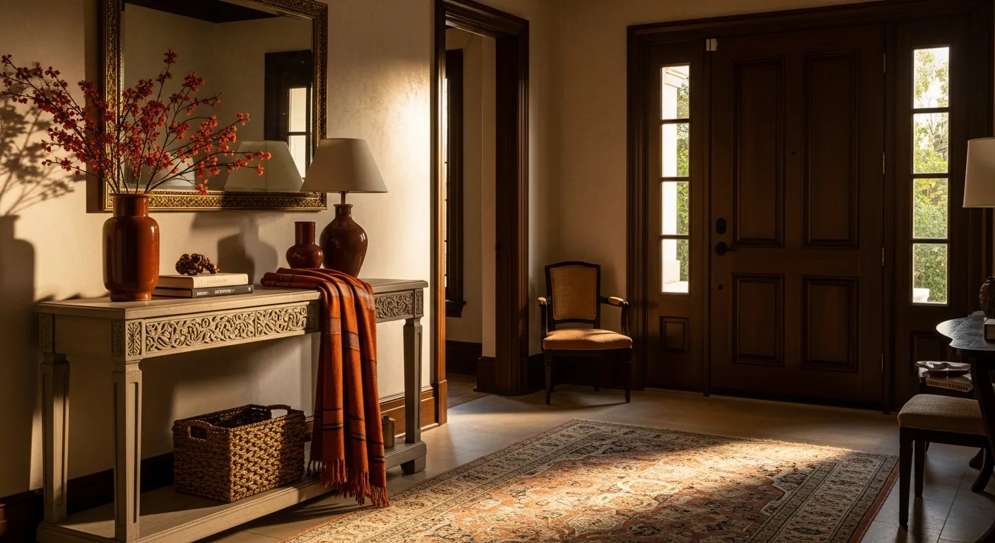 Color palette inspiration for Classic Luxury Entryway ideas showing burnt orange and gold