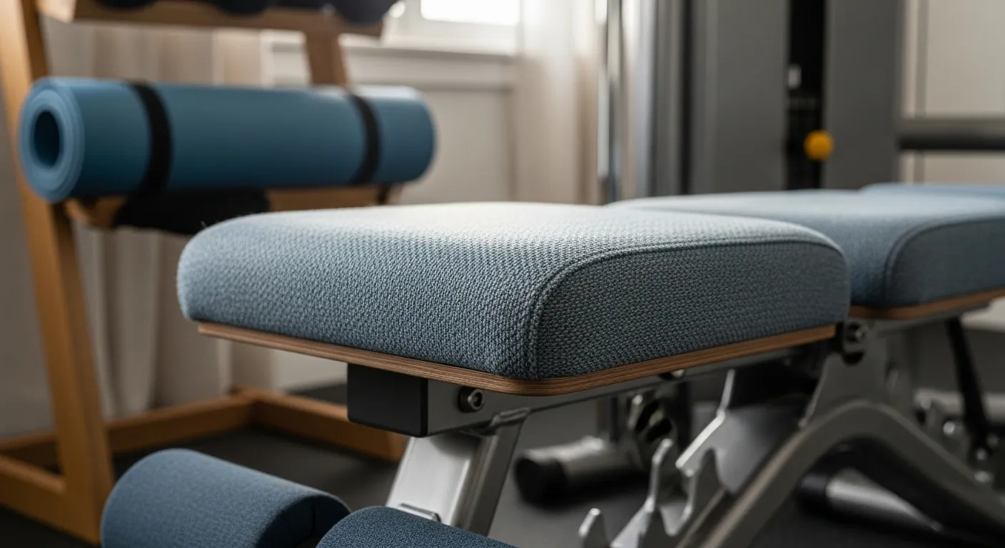 Classic luxury home gym ideas showcasing a crystal chandelier and dusty blue molding