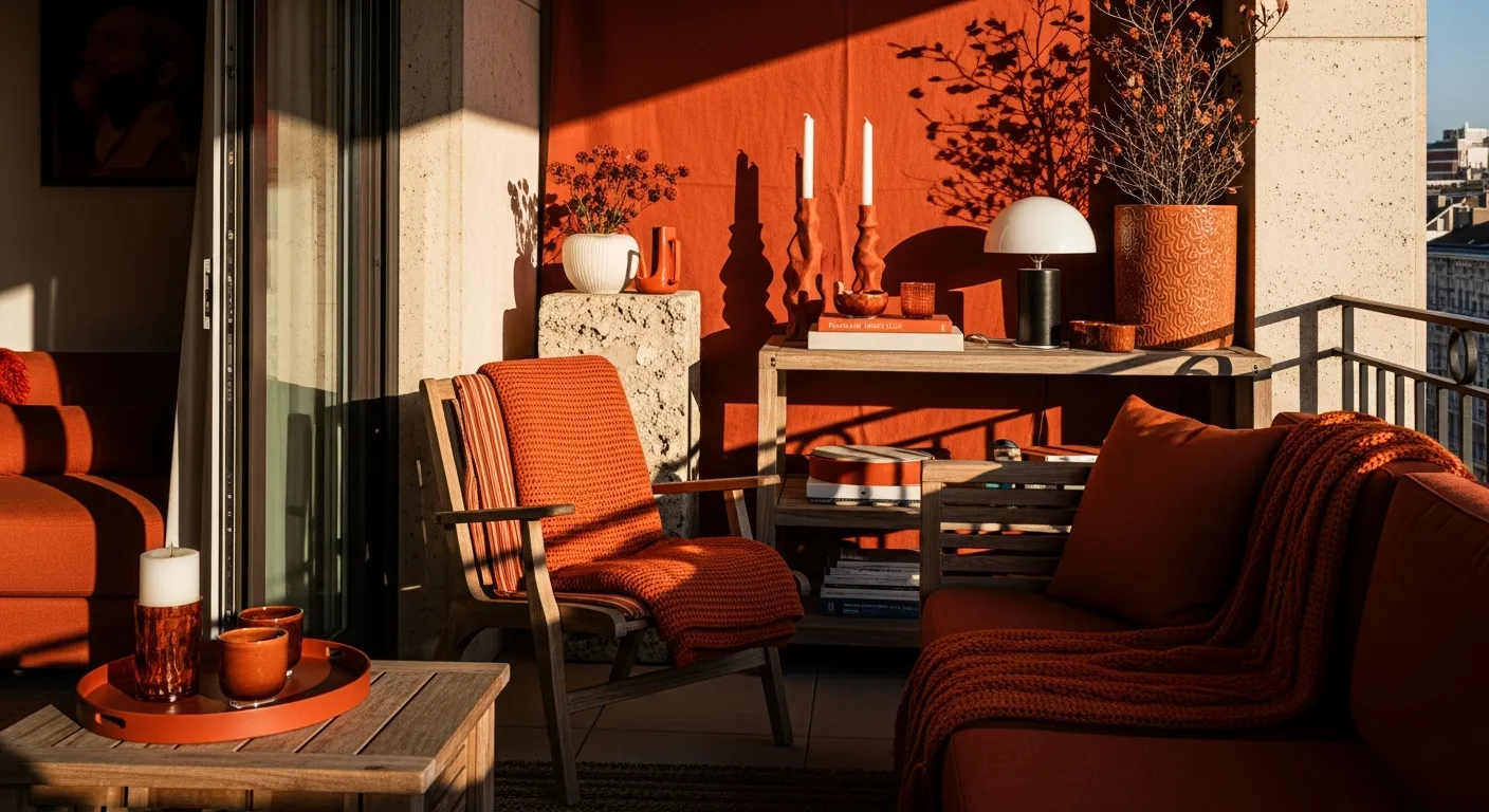 Burnt orange and black iron color scheme for Classic Luxury Outdoor Balcony ideas
