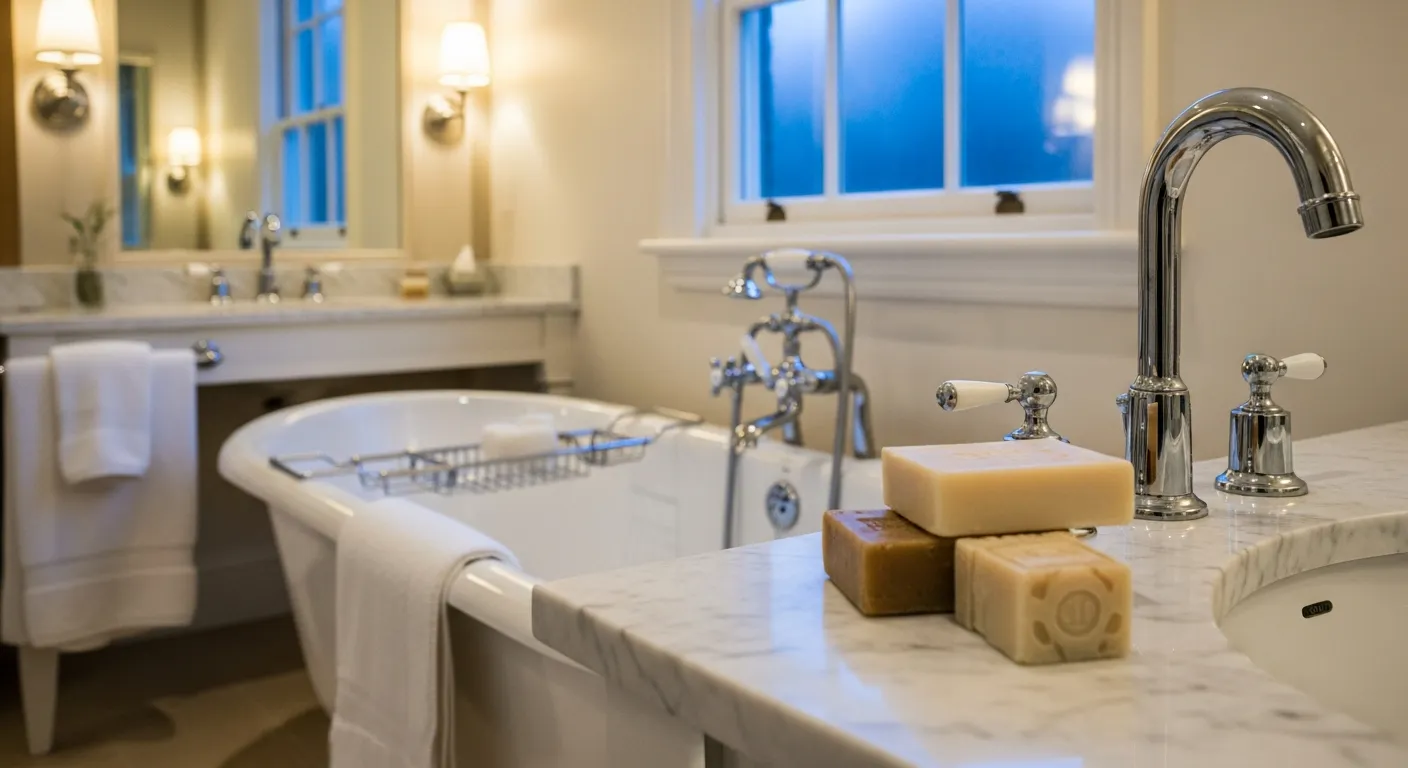 Detail shot of marble tiling in a room using classic luxury bathroom ideas