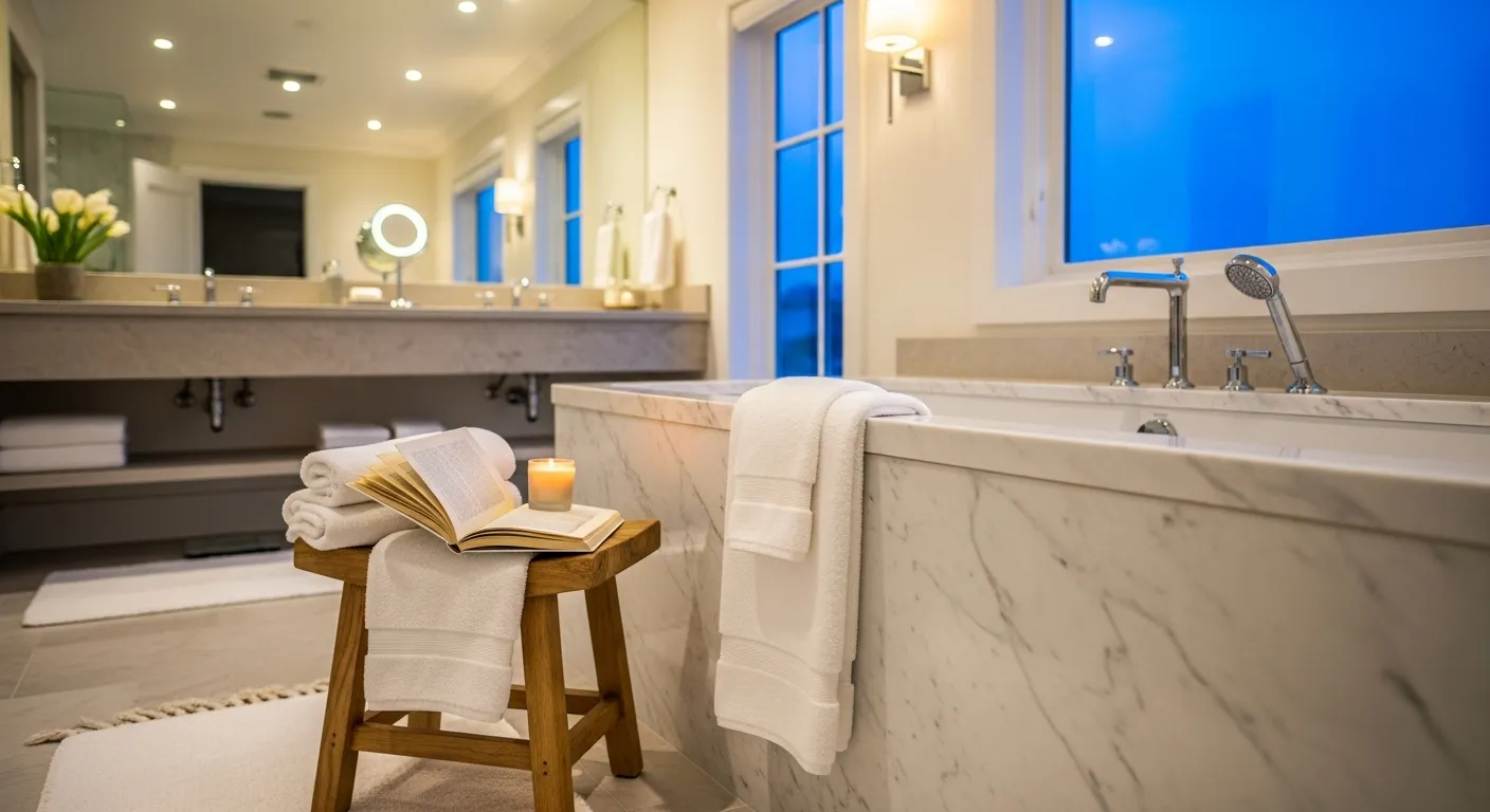 Spacious classic luxury bathroom ideas with floor to ceiling marble