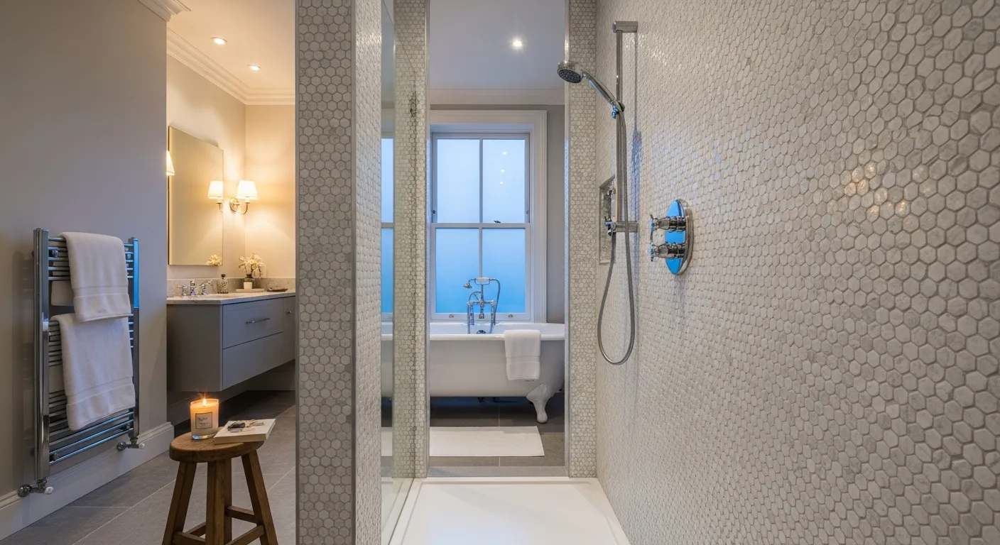 Double vanity setup showcasing classic luxury bathroom ideas with large mirrors