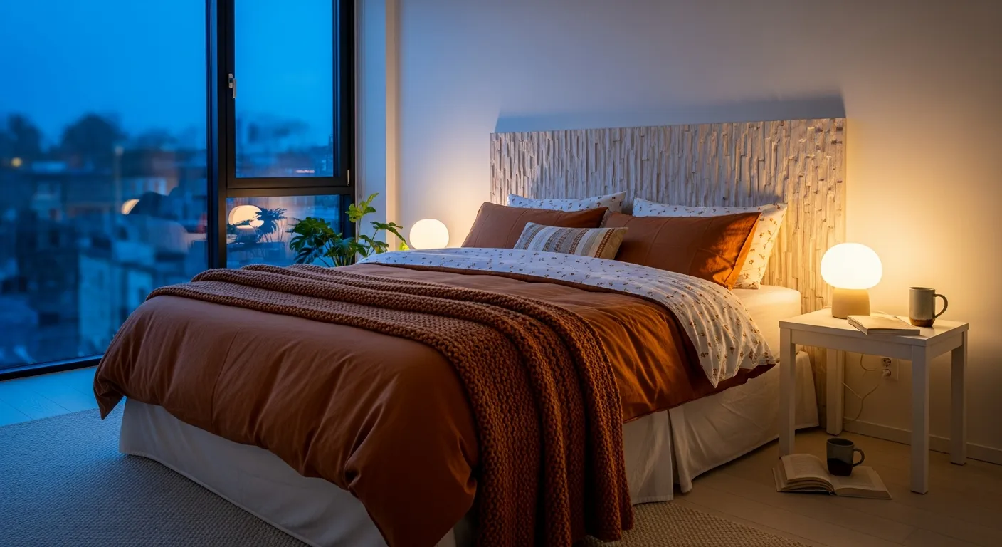 Budget friendly Scandi Bedroom ideas with burnt orange textiles