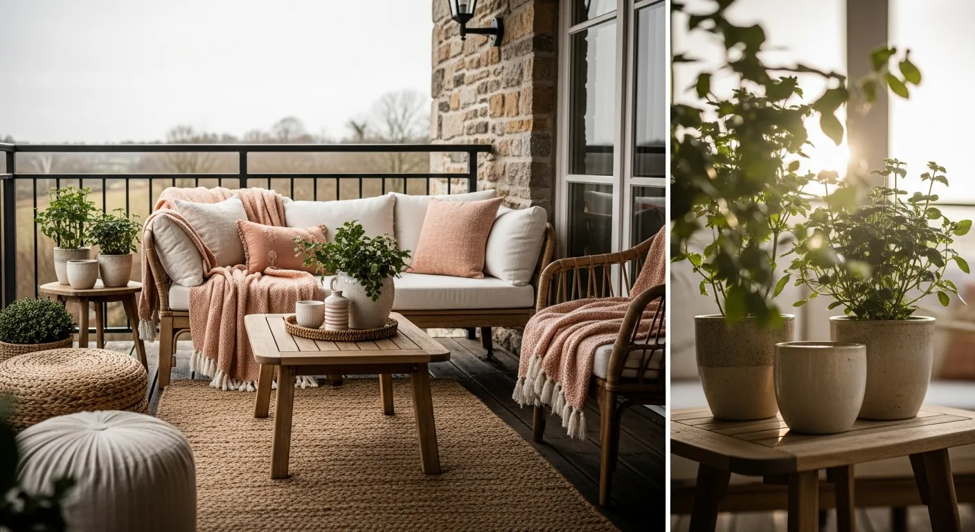 Budget friendly farmhouse outdoor balcony ideas with wood textures